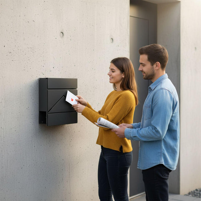 Boîte aux lettres murale en métal avec porte-journaux
