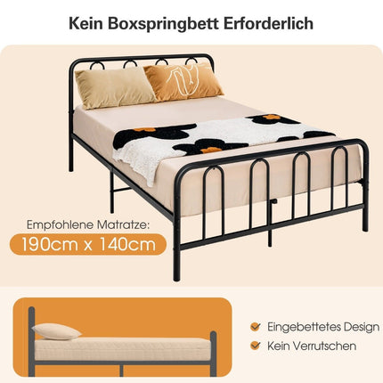 Metallbettgestell für 190 x 140 cm Matratze Doppelbettgestell mit Lattenrost &amp; Stauraum