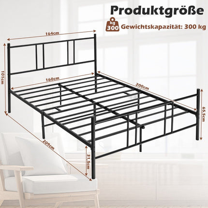 Cadre de lit plateforme en métal avec tête et pied de lit 200 x 160 cm noir