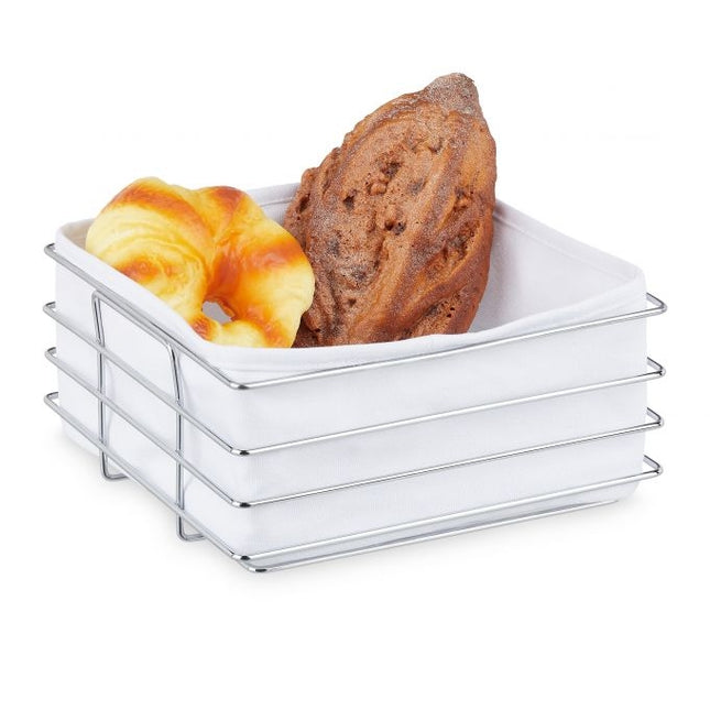 Brotkorb aus Metall mit Stoffbezug