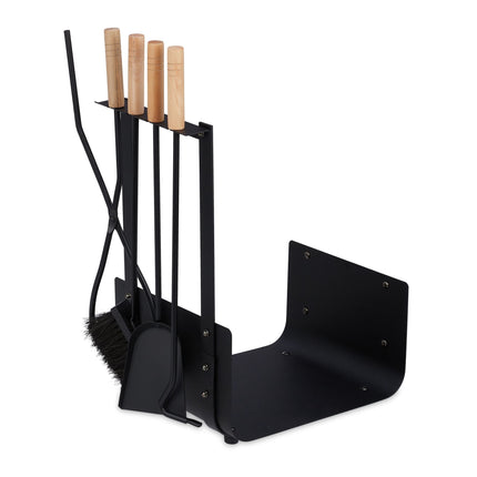 Panier à bois en métal avec ustensiles de poêle