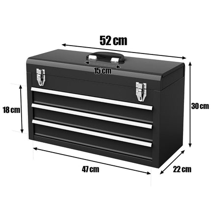 Boîte à outils en métal avec 3 tiroirs et boîte à outils avec compartiment supérieur 52 x 21 x 30 cm noir