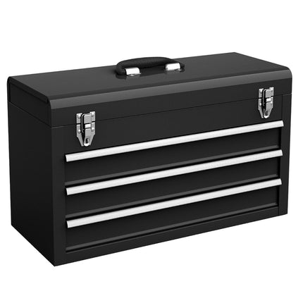 Boîte à outils en métal avec 3 tiroirs et boîte à outils avec compartiment supérieur 52 x 21 x 30 cm noir