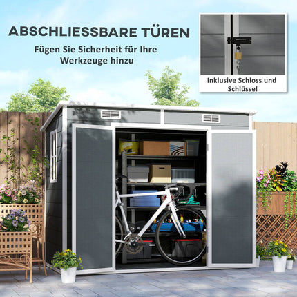 Wasserdichter Metallgeräteschuppen 2,4 x 1,3 m, Grau