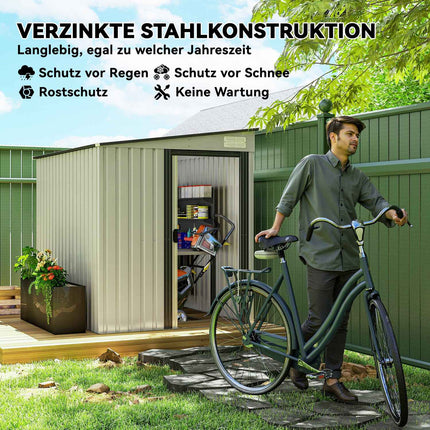 Metallgerätehaus 2.81m² 154x206.5x181 cm Geräteschuppen mit Pultdach Fundament