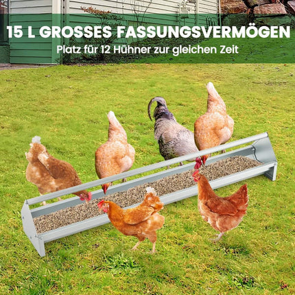 Metalltrog für Hühnerfutter-Körnerspender aus verzinktem Metall mit Ablauflöchern und drehbarem Griff