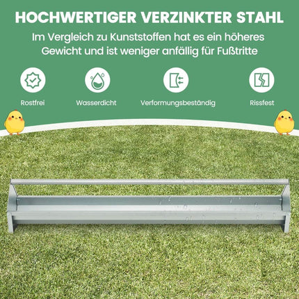 Metalltrog für Hühnerfutter-Körnerspender aus verzinktem Metall mit Ablauflöchern und drehbarem Griff