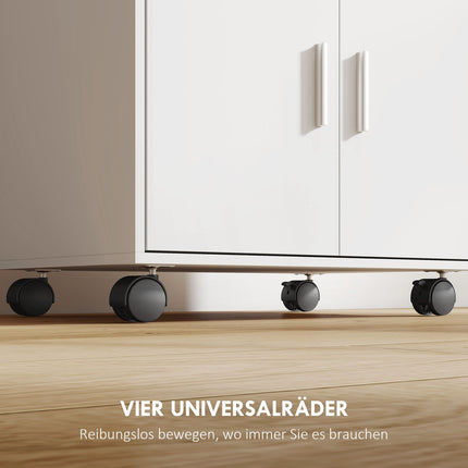 Mikrowellenschrank mit Schublade und Rollen, Weiß