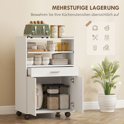 Mikrowellenschrank mit Schublade und Rollen, Weiß
