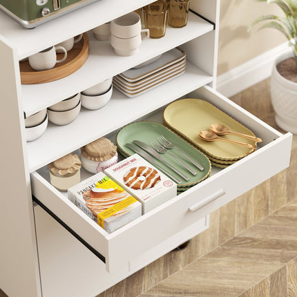 Mikrowellenschrank mit Schublade und Rollen, Weiß
