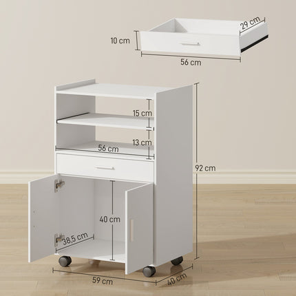 Mikrowellenschrank mit Schublade und Rollen, Weiß