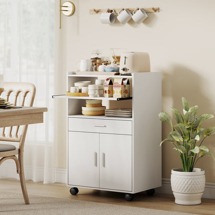 Mikrowellenschrank mit Schublade und Rollen, Weiß