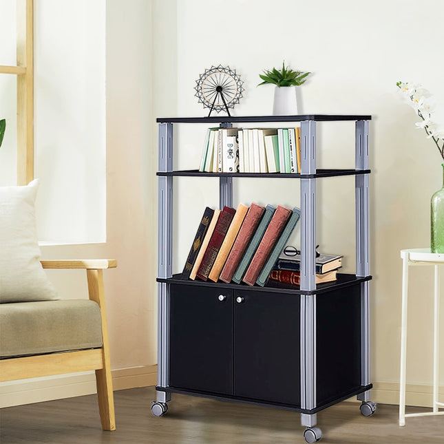 Chariot pour micro-ondes, étagère à 3 niveaux avec placard, noir