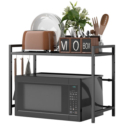 Étagère pour micro-ondes, 3 crochets, extensible, en métal, hauteur 40 cm, noire
