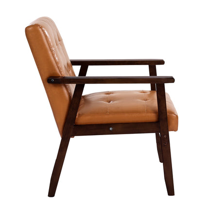 Mid-Century Accent Chair, PU Leather, Solid Wood Frame