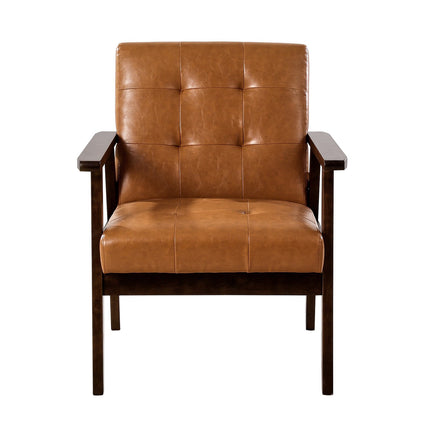 Mid-Century Accent Chair, PU Leather, Solid Wood Frame