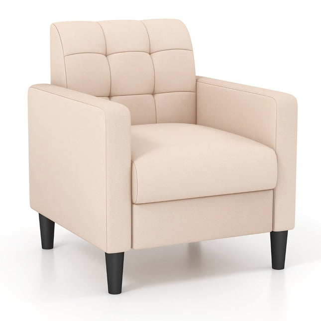 Mid-Century Samtsessel, gesteppte Rückenlehne, Beige