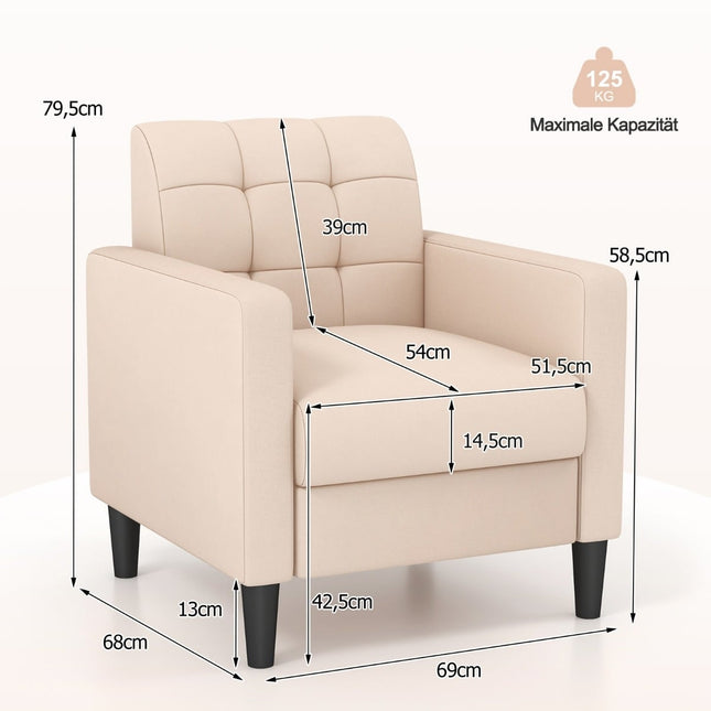 Mid-Century Samtsessel, gesteppte Rückenlehne, Beige