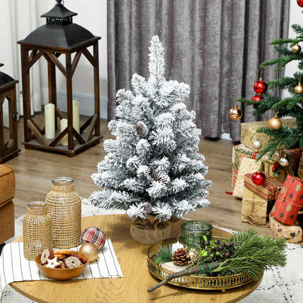 Mini sapin de Noël artificiel de 60 cm avec neige et pommes de pin