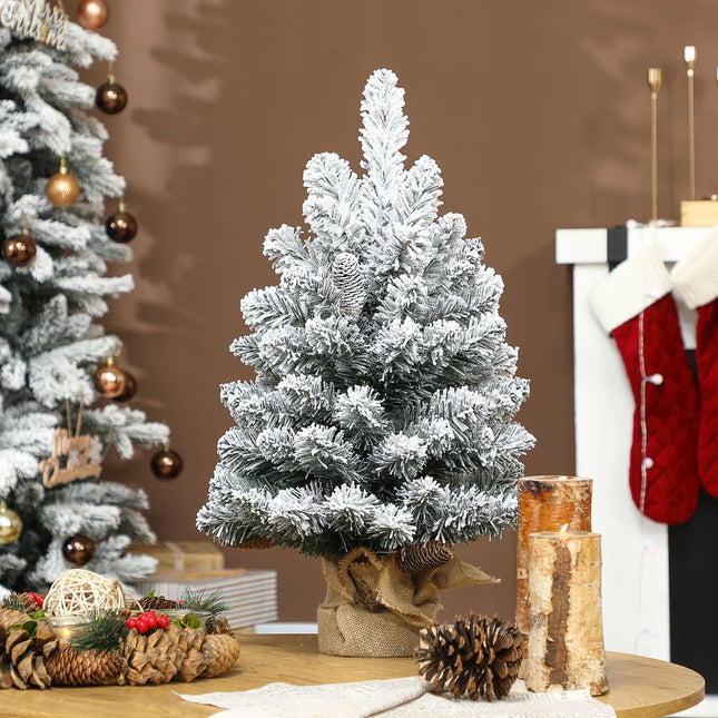 Mini sapin de Noël artificiel de 60 cm avec neige et pommes de pin