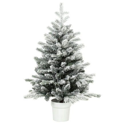 Mini Christmas Tree 90 cm with 296 Tips and Snow Effect, Green, White Pot