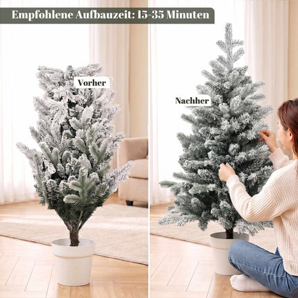 Mini Christmas Tree 90 cm with 296 Tips and Snow Effect, Green, White Pot