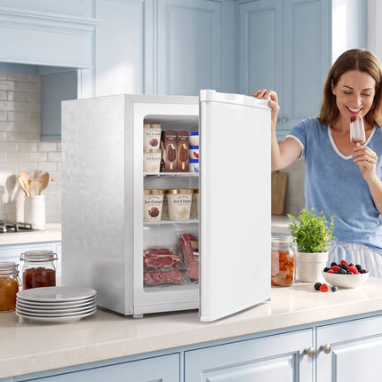 Mini Freezer 59 L with Adjustable Temperature, Reversible Door, White
