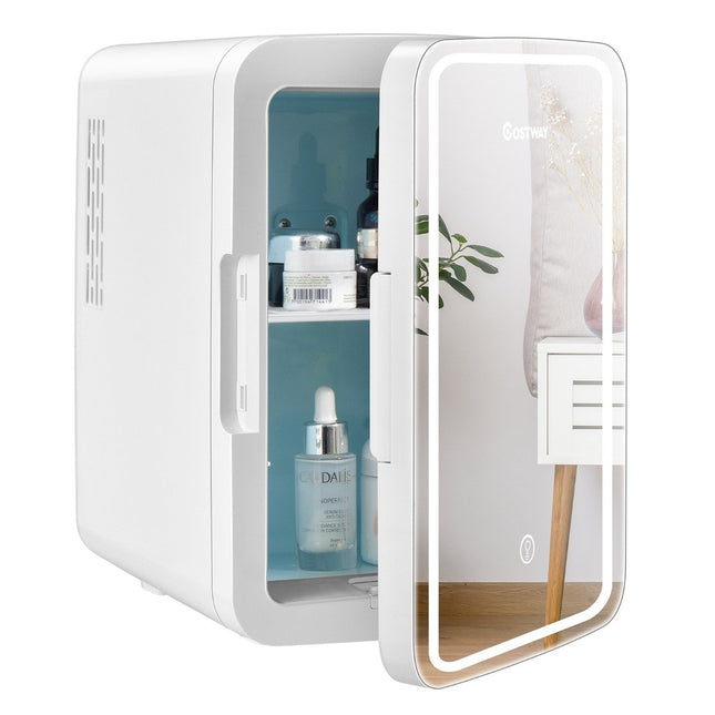 Mini réfrigérateur portable 10 L avec miroir LED 23 x 28 x 34 cm Blanc