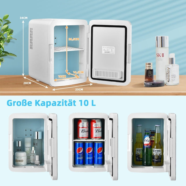 Mini réfrigérateur portable 10 L avec miroir LED 23 x 28 x 34 cm Blanc