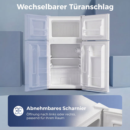 Mini Fridge with Freezer Compartment 90 L, 2 Doors, Adjustable Thermostat, White