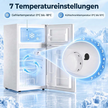Mini Fridge with Freezer Compartment 90 L, 2 Doors, Adjustable Thermostat, White