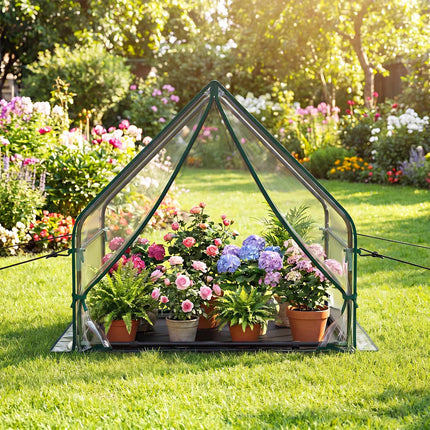 Mini serre avec structure métallique et tapis imperméable