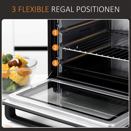 Mini-Backofen-Toaster, 32 l Fassungsvermögen, Timer, Schwarz
