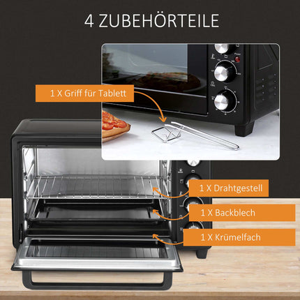 Mini-Backofen-Toaster, 32 l Fassungsvermögen, Timer, Schwarz