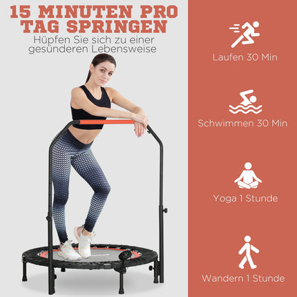 Fitness-Minitrampolin, 102 cm, verstellbarer Griff, 100 kg Tragkraft