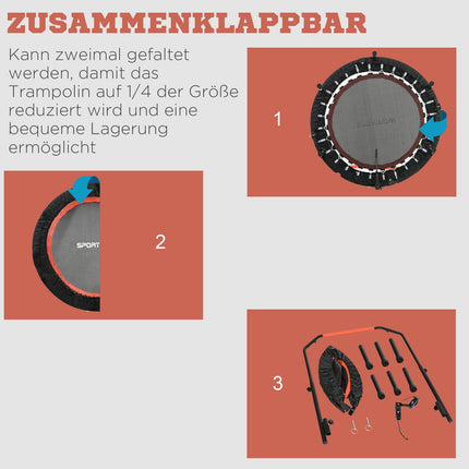 Fitness-Minitrampolin, 102 cm, verstellbarer Griff, 100 kg Tragkraft