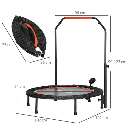 Fitness-Minitrampolin, 102 cm, verstellbarer Griff, 100 kg Tragkraft