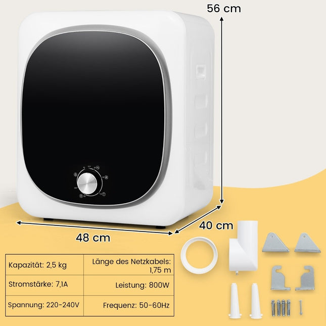 Mini sèche-linge 2.5KG avec 5 programmes jusqu'à 69 sèche-linge 800W