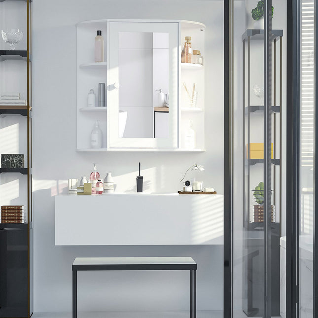 Wandmontierter Badezimmer-Spiegelschrank, 8 Fächer, weiß
