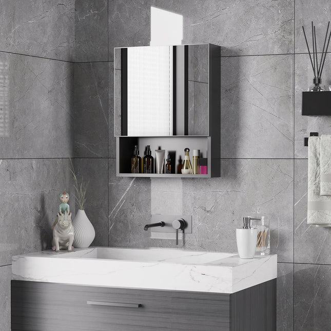 Bathroom mirror cabinet, stainless steel, glass shelves