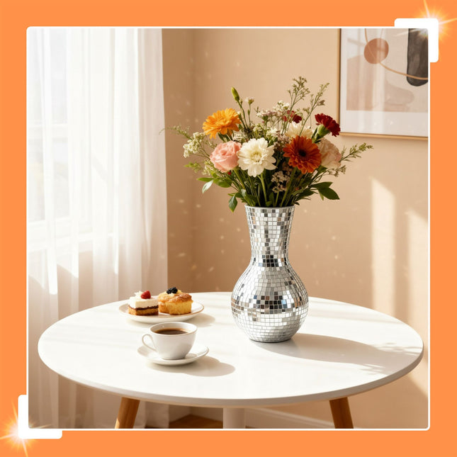 Vase mosaïque miroir, 28 cm - Décoration en verre réfléchissant