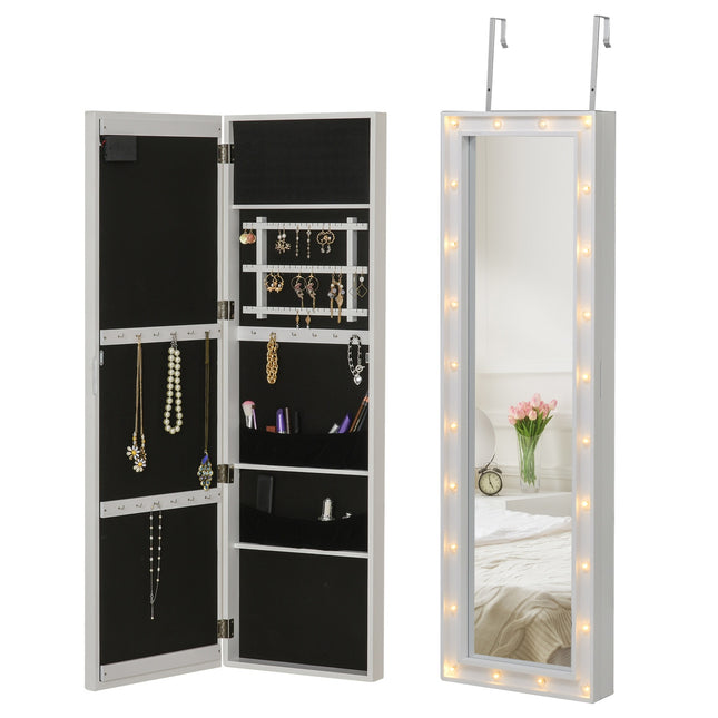 Armoire à miroir LED armoire à bijoux porte suspendue montage MDF blanc 36,6 x 8 x 120 cm