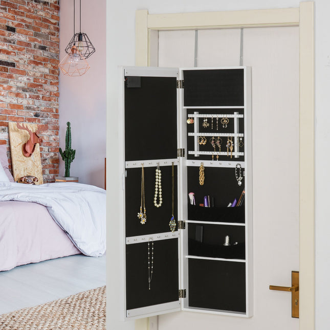 Armoire à miroir LED armoire à bijoux porte suspendue montage MDF blanc 36,6 x 8 x 120 cm