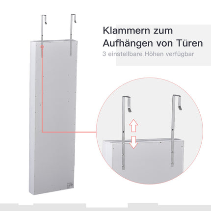 LED-Spiegelschmuckschrank, Türbefestigung, 93 x 20,3 x 304,8 cm Weiß