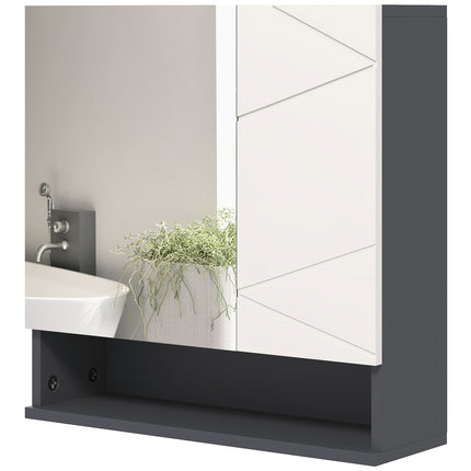 Armoire de toilette avec miroir, armoire de salle de bain avec miroir, armoire murale avec étagère réglable, compartiment ouvert, fonction antibuée, armoire murale 55x17x55cm gris |