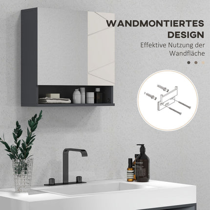 Armoire de toilette avec miroir, armoire de salle de bain avec miroir, armoire murale avec étagère réglable, compartiment ouvert, fonction antibuée, armoire murale 55x17x55cm gris |