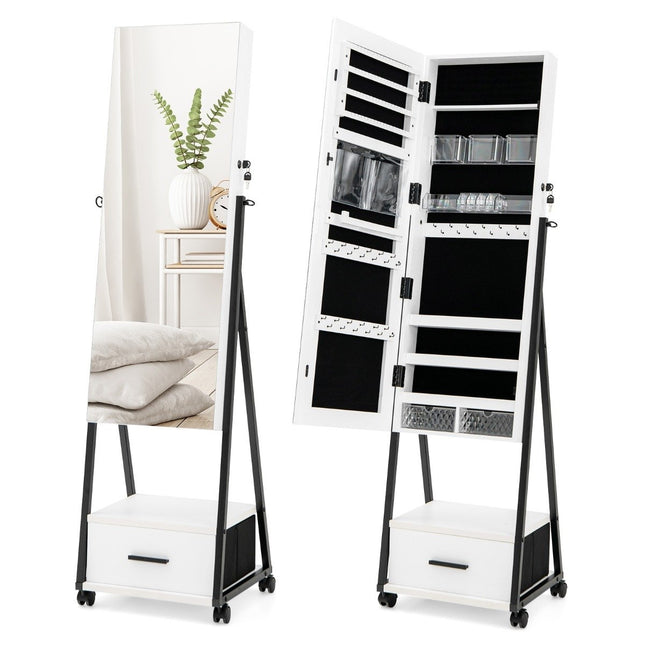 Armoire à miroir organiseur à bijoux et maquillage avec miroir pleine longueur 42 x 38 x 157 cm blanc