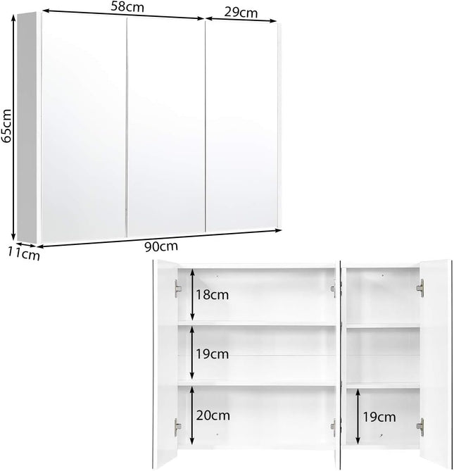 Armoire de toilette avec étagères réglables, armoire de toilette de salle de bain, 90 x 11 x 65 cm, blanche