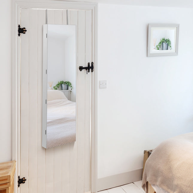 Armoire à bijoux miroir avec éclairage LED, fixation murale ou sur porte