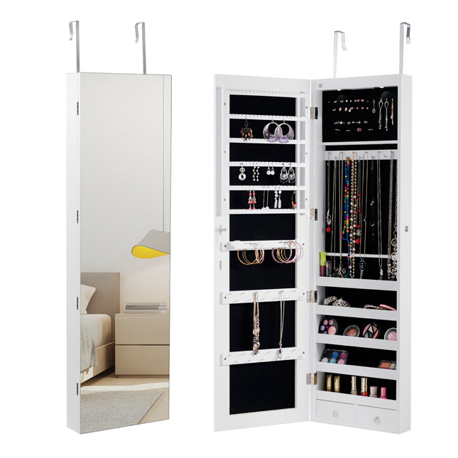 Armoire à bijoux miroir avec éclairage LED, fixation murale ou sur porte
